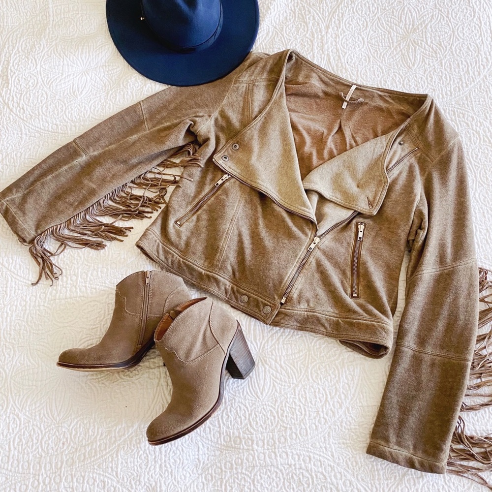 Free People Festival Fringe Knit Moto Jacket